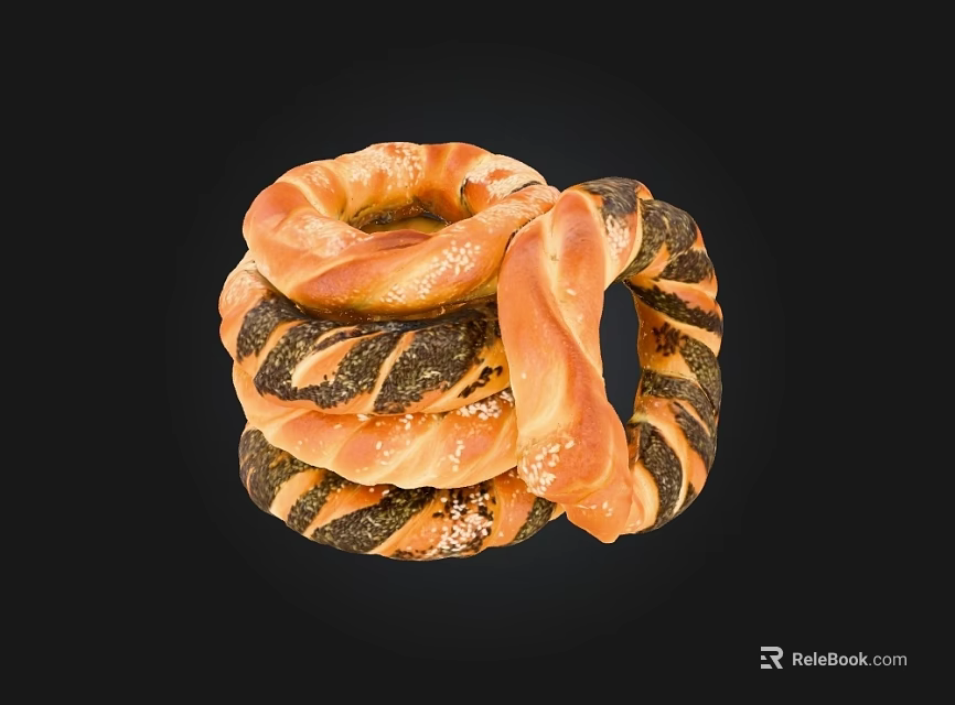 Freshly Baked Salted Twisted Pretzels With Striped Pattern Stacked Together 3d model 