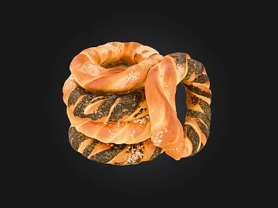 Freshly Baked Salted Twisted Pretzels With Striped Pattern Stacked Together 3d model