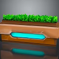 Green Leafy Plants In Modern Brown Planter With Blue Glowing Base