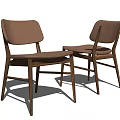 Two Modern Dining Chairs With Leather Seat Back And Wooden Frame