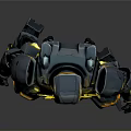 Futuristic Black And Yellow Mechanical Character With Glowing Blue Eyes And Armor