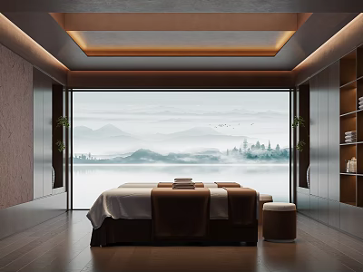 Spa Room Interior With Mountain And Water View 3d model