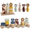 Wooden Building Blocks Train Set With Animal Characters And Colorful Blocks For Kids