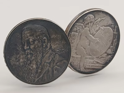 Vintage Silver Decorative Coins With Detailed Man's Portrait And Angel Design 3d model