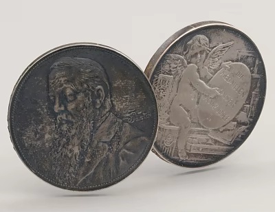 Vintage Silver Decorative Coins With Detailed Man's Portrait And Angel Design 3d model