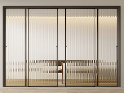 Modern Interior Sliding Doors With Black Frame And Ribbed Glass Design 3d model