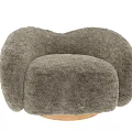 Beige Plush Single Sofa with Curved Armrests and Golden Round Base Design