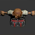 3D Anime Character With Orange Spiky Hair White Shirt Black Vest Green Shorts Red Shoes