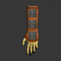 Man Wearing Brown Leather Wrist Guard With Blue Gemstone Decorations And Yellow Bone Hand Model