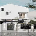 Modern White Detached Villa With Entrance Porch Number 01 And Surrounding Trees