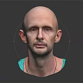 Male Character Bust Of Bald Man Wearing Green Tank Top On Dark Reflective Background