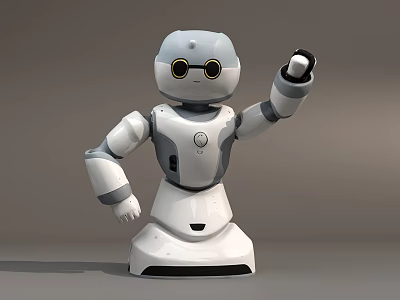 Interactive Smart Humanoid Robot With White Gray Body Round Eyes And Raised Arm 3d model Interactive Smart Humanoid Robot With White Gray Body Round Eyes And Raised Arm 3d model