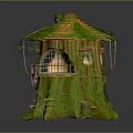 Enchanting Treehouse Architecture With Green Roof Orange Tiles Balcony Vines And Lit Windows