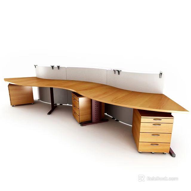 L Shaped Office Desk With Wooden Top Drawer Cabinets And Partition Panels 3d model 