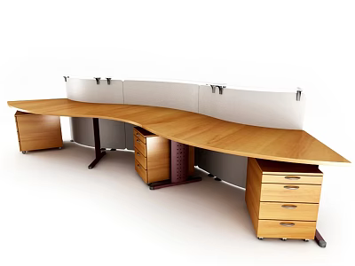 L Shaped Office Desk With Wooden Top Drawer Cabinets And Partition Panels 3d model