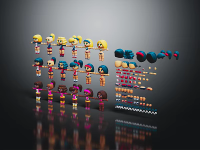 Colorful Characters And Creatures Collection With Diverse Hairstyles Body Parts And Facial Expressions 3d model