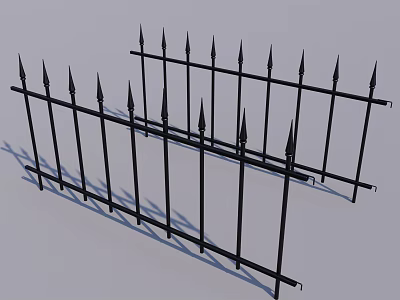 Spiked Black Iron Fence With Vertical Metal Bars For Security And Boundary 3d model