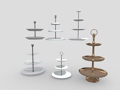 Elegant Multi Tier Food Serving Stands With White And Gold Designs For Dessert 3d model
