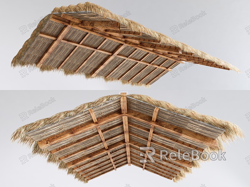 Chinese-style thatched roof weed withered grass eaves beam thatched roof model