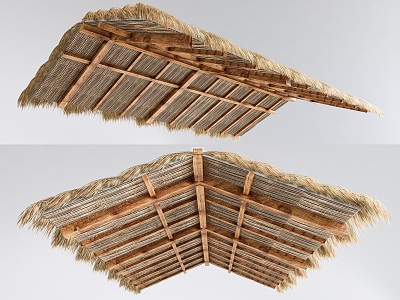 Chinese-style thatched roof weed withered grass eaves beam thatched roof model