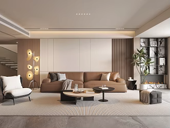 Living room sofa coffee table combination leisure chair stool floor lamp value 3d model