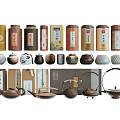 Traditional Tea Sets With Ceramic Teapots Storage Tins And Teacups Collection 3d model