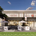 Modern Coffee Sweet Cafe Exterior With Outdoor Seating Umbrellas And Glass Doors