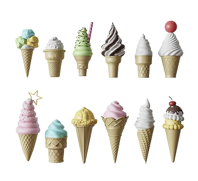 Colorful Ice Cream Cones With Various Flavors Different Colors And Decorative Toppings 3d model
