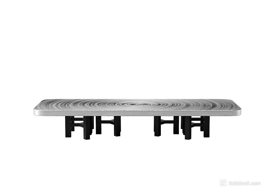 Modern Silver Coffee Table With Spiral Pattern And Black Support Legs 3d model 