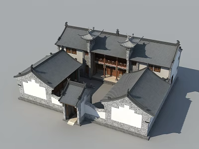 Traditional Chinese Ancient Architecture Featuring Classical Courtyard Gray Tiled Roofs And White Walls 3d model