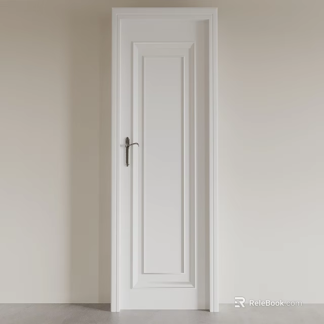 White Interior Hinged Door With Smooth Panel Design And Metal Handle 3d model