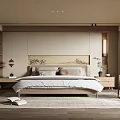 Modern Bedroom Interior With Wooden Headboard Rug Nightstand And Pendant Light