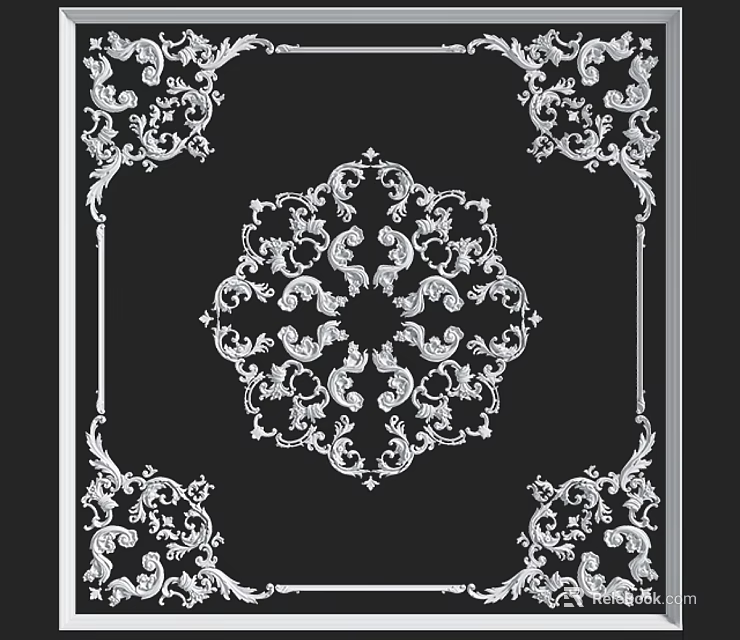 Ornate Ceiling Design With Classic Floral Patterns 3d model 
