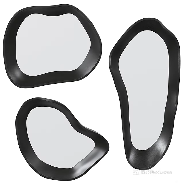 Three Modern Black Framed Irregular Shaped Mirrors For Stylish Wall Decor 3d model 