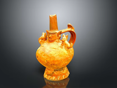 Ancient Pottery Sculpture Featuring Dragon Carving And Ornate Yellow Glaze Details 3d model