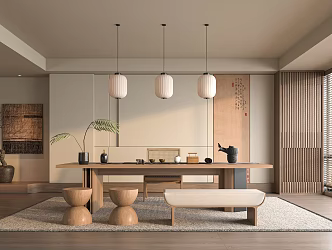Middle ancient style tea room tea table and chair combination 3d model