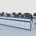 Multiple Office Desks With Computers And Chairs Arranged In Modern Workspace 3d model