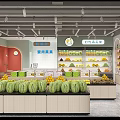 Bright Fruit Store Interior With Fresh Watermelons Cantaloupes and Various Fruits