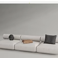 Light Colored Upholstered Sectional Sofa With Modern Design And Decorative Pillows 3d model