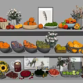 Assorted Fresh Fruits Display On Shelves With Bowls Of Oranges Apples Peaches And Berries