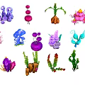 Colorful Fantasy Plants with Various Unique Shapes and Vibrant Colors