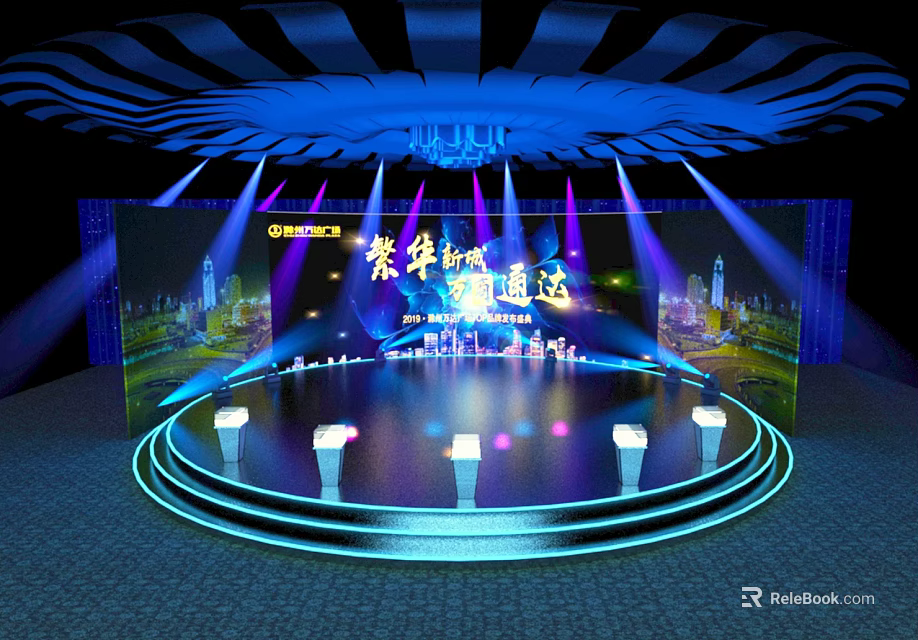 Luxury Steam Shower Sauna Space With Circular Layout And Blue Ambient Lighting 3d model 