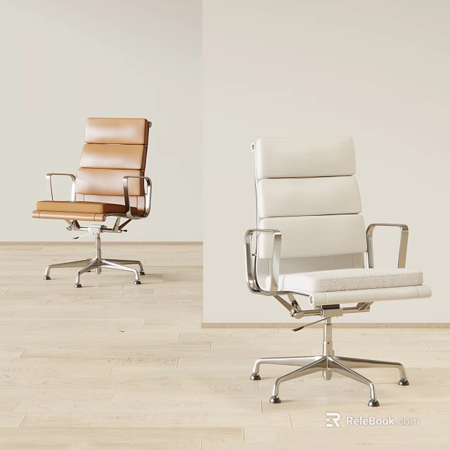 Modern Brown And White Office Chairs With High Back Leather And Metal Base 3d model 