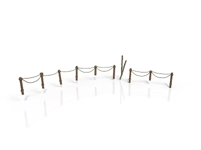 Wooden Rope Fence with Vertical Posts for Outdoor Garden Architecture Design 3d model