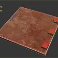Red Square Decorative Metal Component With Rustic Surface And Corner Brackets