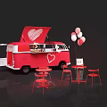 Red Food Truck With Heart Design Tables Chairs And Balloons