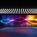Neatly Arranged White Circular Lights Above Colorful Wave Patterns On Reflective Stage Background