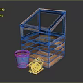 Small Animals Habitat With Wooden Cage Mesh Windows Blue Flower Pot And Small Wooden House