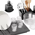 Essential Kitchenware Collection With Dish Rack Glassware Bowls And Utensils