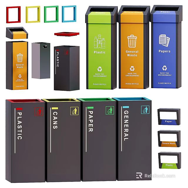 Public Facility Color Coded Classification Trash Bins for Waste Management 3d model 